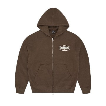 Corteiz Island Puff Print Zip Hoodie - Brown